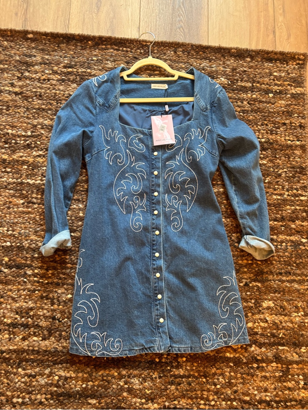 Western  Denim women’s  Dress with Embroidered Detail - Blue